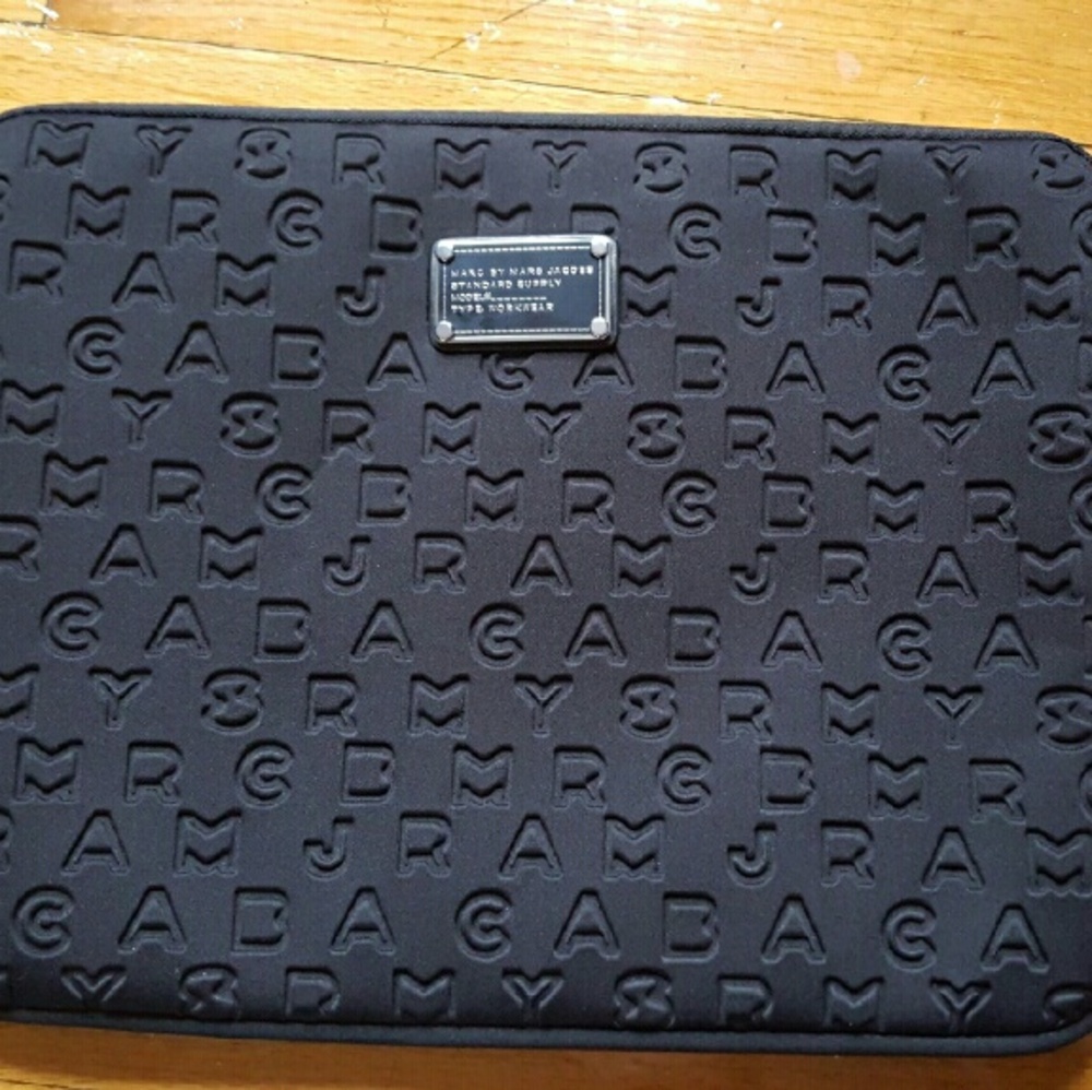 Marc by Marc Jacobs Black Embossed Logo Laptop Sleeve